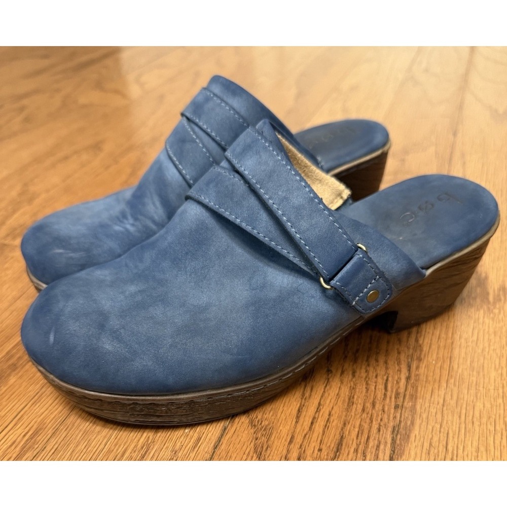 BOC by Born Blue Leather Comfort Wedge Clogs Womens Size 8 M